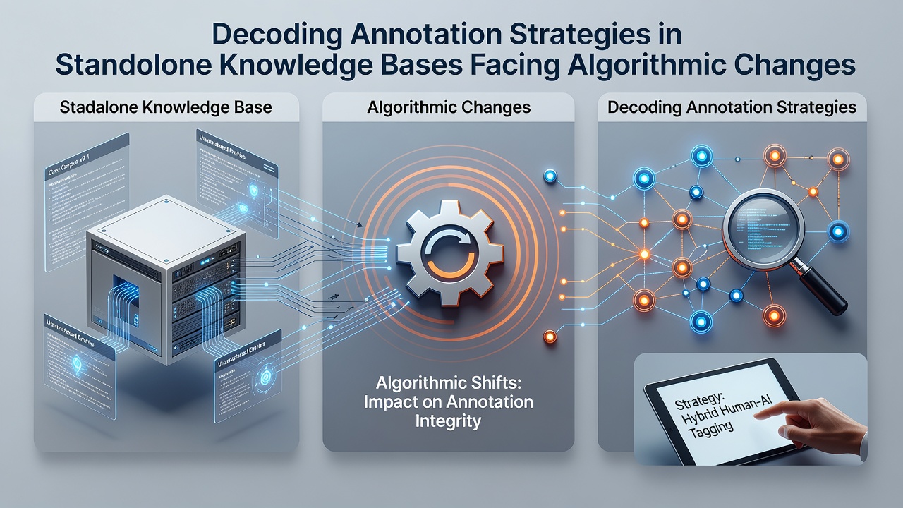 Diagram showing modular annotation updates within a standalone knowledge base during algorithmic transition periods